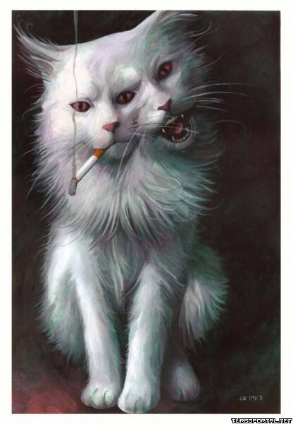 Кот с двумя головами (рисунок)