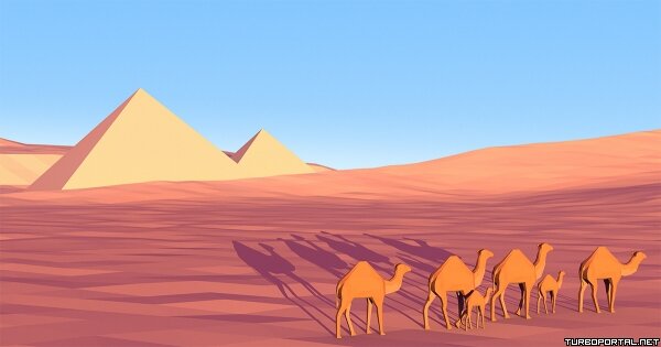 Египет, пирамиды и верблюды (рисунок)