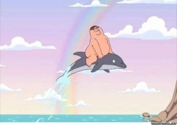 Питер Гриффин верхом на дельфине (шаблон)