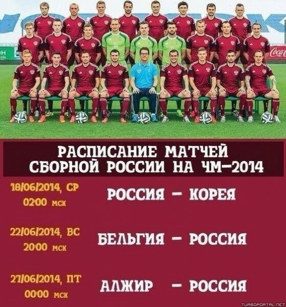 Расписание матчей сборной России на Чемпионате Мира 2014