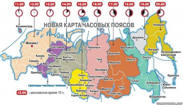 Новая карта часовых поясов России